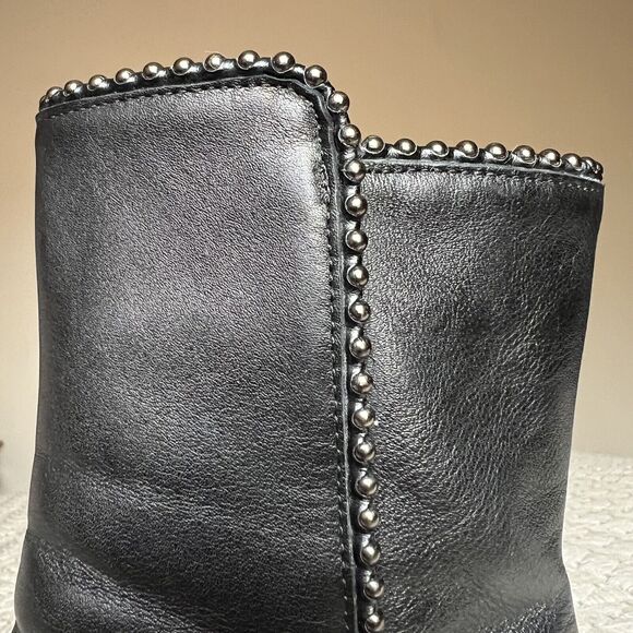 Aquatalia Black Leather Block Heel Studded Ankle Boot w/ Zip Size 7 ($550 New) - Picture 3 of 16